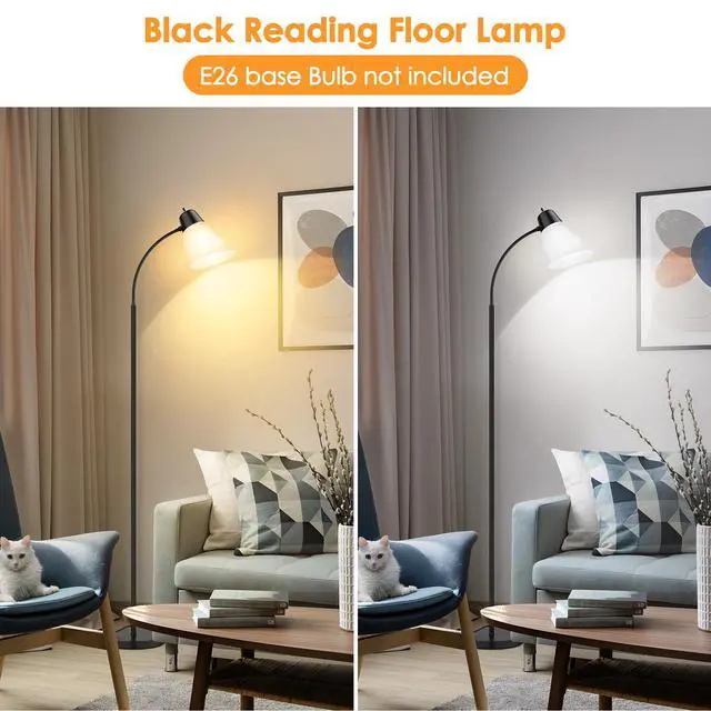 Alt view image 2 of 7 - Floor Lamp for Living Room, Adjustable Head Standing Lamp with White Plastic Shade, Black Reading Floor Lamps for Dorm, Bulb not Included