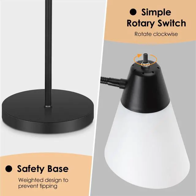 Alt view image 4 of 7 - Floor Lamp for Living Room, Adjustable Head Standing Lamp with White Plastic Shade, Black Reading Floor Lamps for Dorm, Bulb not Included