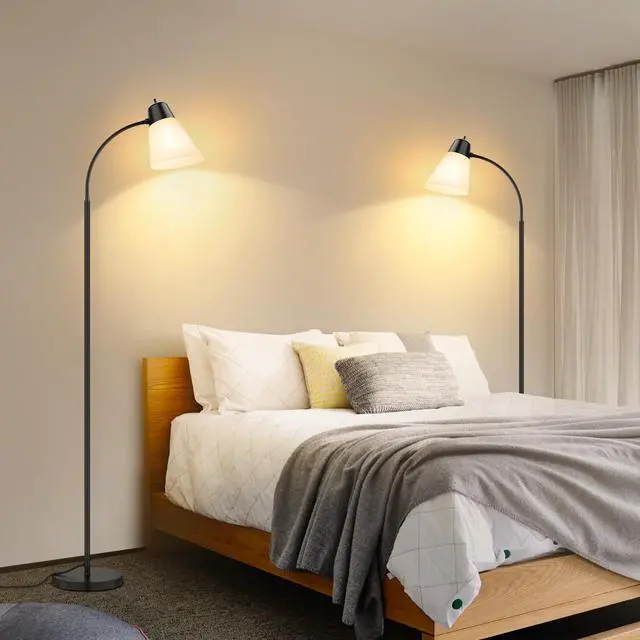 Alt view image 7 of 7 - Floor Lamp for Living Room, Adjustable Head Standing Lamp with White Plastic Shade, Black Reading Floor Lamps for Dorm, Bulb not Included
