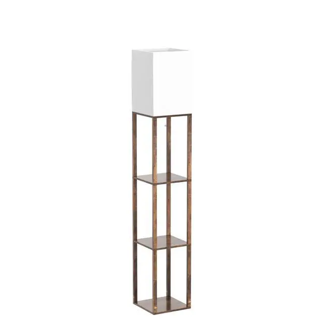 Alt view image 4 of 7 - Floor Lamp with Shelves, Modern Shelf Lamp for Display Storage, 3 Color Temperature Wood Narrow Standing Corner Lamp with 8W Bulb for Living Room Decor, Bedroom, Office, Home Decor(Brown)