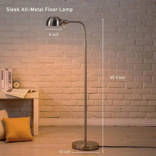 Alt view image 3 of 7 - Nova - Adjustable Floor Lamp with Flexible Gooseneck and Rotatable Shade, E26 Socket, 10-Inch Base - Ideal for Reading, Bedside, Living Room, Brushed Nickel