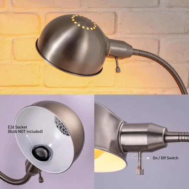 Alt view image 5 of 7 - Nova - Adjustable Floor Lamp with Flexible Gooseneck and Rotatable Shade, E26 Socket, 10-Inch Base - Ideal for Reading, Bedside, Living Room, Brushed Nickel