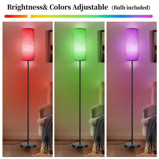 Alt view image 2 of 7 - Floor Lamp for Living Room, Modern Standing Lamps with Lampshade, Minimalist Tall Lamp with Chain Switch for Living Room, LED Bulb Included (Beige Shade-RGB Bulb)