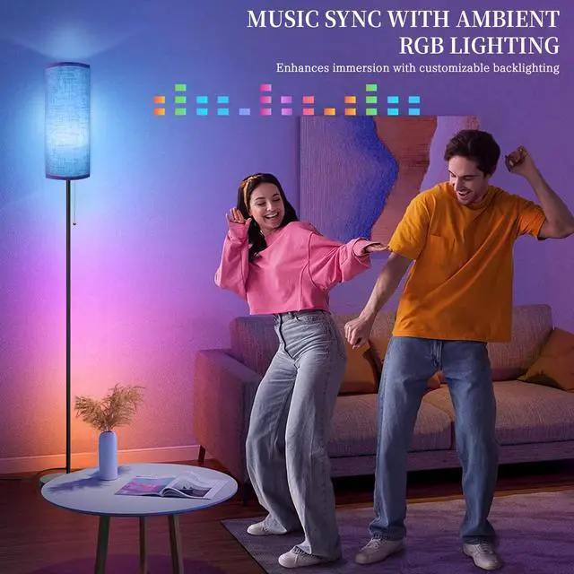 Alt view image 6 of 7 - Floor Lamp for Living Room, Modern Standing Lamps with Lampshade, Minimalist Tall Lamp with Chain Switch for Living Room, LED Bulb Included (Beige Shade-RGB Bulb)