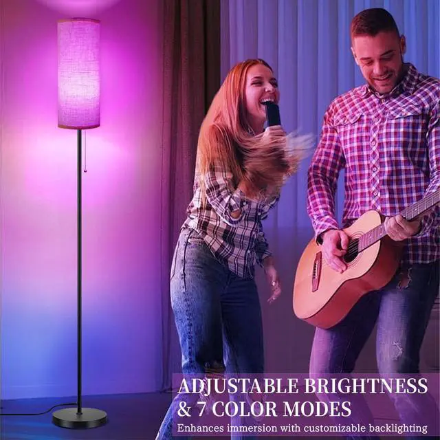 Alt view image 7 of 7 - Floor Lamp for Living Room, Modern Standing Lamps with Lampshade, Minimalist Tall Lamp with Chain Switch for Living Room, LED Bulb Included (Beige Shade-RGB Bulb)