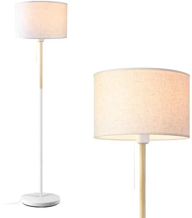 Main image of Bedroom Floor Lamp Farmhouse Floor Lamps for Living Room Mid-Century Pole Lamp Linen Lamp Shade, Standing Tall Lamps for Bedrooms and Office (White)
