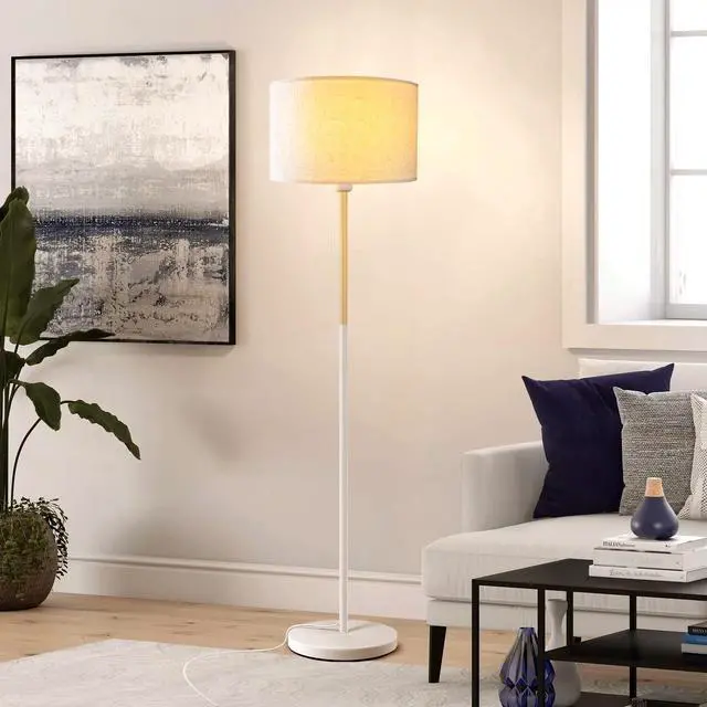 Alt view image 2 of 7 - Bedroom Floor Lamp Farmhouse Floor Lamps for Living Room Mid-Century Pole Lamp Linen Lamp Shade, Standing Tall Lamps for Bedrooms and Office (White)