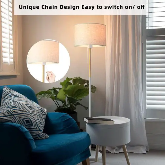 Alt view image 5 of 7 - Bedroom Floor Lamp Farmhouse Floor Lamps for Living Room Mid-Century Pole Lamp Linen Lamp Shade, Standing Tall Lamps for Bedrooms and Office (White)