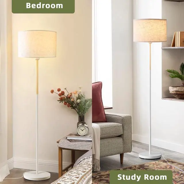 Alt view image 6 of 7 - Bedroom Floor Lamp Farmhouse Floor Lamps for Living Room Mid-Century Pole Lamp Linen Lamp Shade, Standing Tall Lamps for Bedrooms and Office (White)