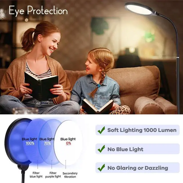 Alt view image 2 of 7 - LED Floor Lamps with Remote Dimmable Timing Eye Care Standing Reading Lamp for Living Room Bedroom Office