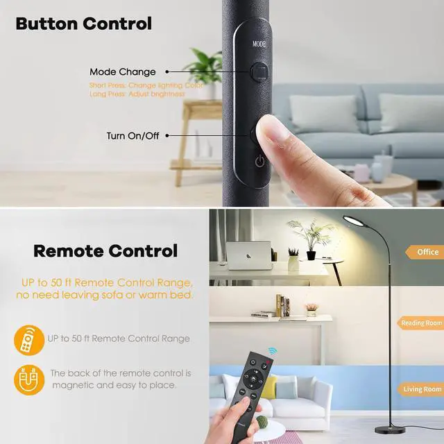 Alt view image 4 of 7 - LED Floor Lamps with Remote Dimmable Timing Eye Care Standing Reading Lamp for Living Room Bedroom Office
