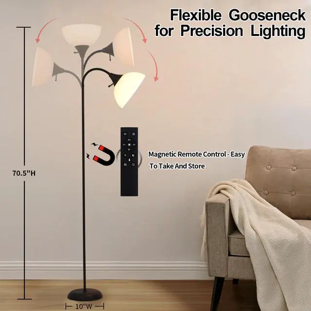 Alt view image 3 of 7 - Floor Lamps for Living Room with Remote Control, Stepless Brightness Adjustable and 2700K-6500K Color Temperature, Adjustable Standing Lamp, Tall Standing Lamp for Bedroom Living Room Office