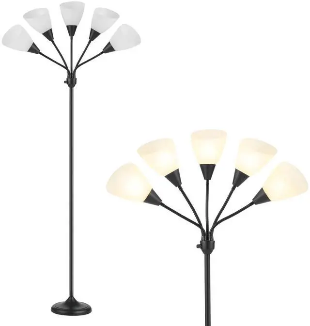 Main image of Medusa Floor Lamps Standing Lamps 5 Heads Adjustable Reading Light Large Shade Use E26 A19 Bulb Floor Lamps for Living Room Bedroom (Black)