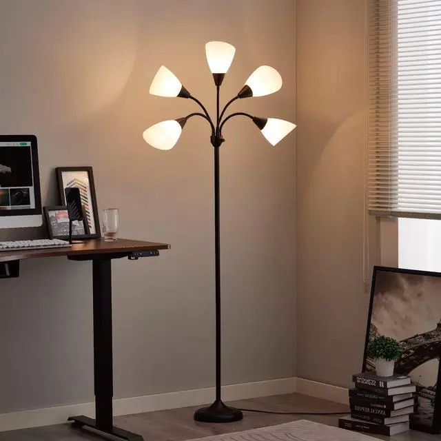 Alt view image 7 of 7 - Medusa Floor Lamps Standing Lamps 5 Heads Adjustable Reading Light Large Shade Use E26 A19 Bulb Floor Lamps for Living Room Bedroom (Black)
