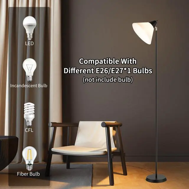 Alt view image 4 of 6 - Floor Lamp Standing Lamp Adjustable Head Arcylic Shade Floor Lamps for Living Room/Office/Bedroom (Black)