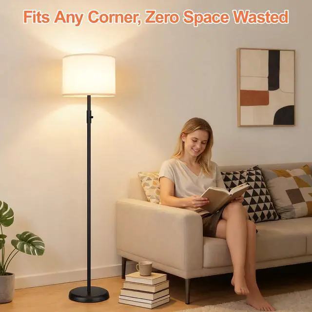 Alt view image 7 of 7 - Upgraded Dimmable Floor Lamp for Living Room,1000 Lumens Bulb Included, Modern Floor Lamps Simple Design with Linen Shade, Tall Standing Lamp for Bedroom Office Dining Room, Black Pole Lamp