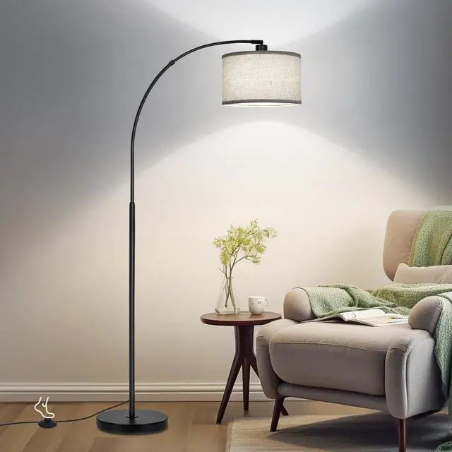 Main image of Black Arc Floor Lamps for Living Room,Modern Standing Lamp with Adjustable Drum Lampshade Tall Pole Lamp with Foot Switch Over Couch Arched Floor Light for Reading Bedroom 8W LED Bulb Included