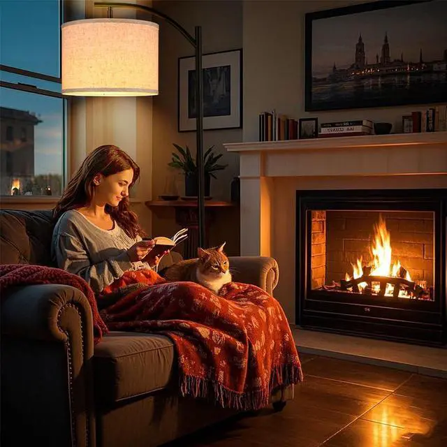 Alt view image 6 of 7 - Floor Lamp for Living Room, Standing Lamp, Floor Lamp with Linen Lampshade for Home Décor, Office, Bedroom (Bulb Included)