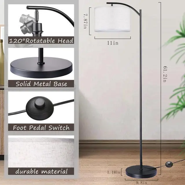 Alt view image 4 of 7 - Floor Lamp for Living Room, Standing Lamp, Floor Lamp with Linen Lampshade for Home Décor, Office, Bedroom (Bulb Included)
