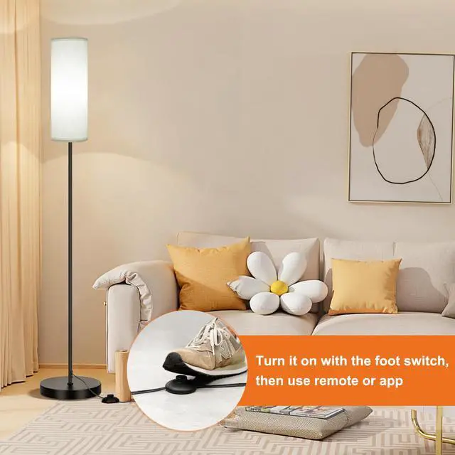 Alt view image 7 of 7 - Floor Lamp, Color Changing Ambient Lighting for Living Room & Gaming Decor, Smart Standing Lamp with App & Remote Control, Tall Corner Lamp for Bedroom, 9W 800LM, Foot Switch, White Shade