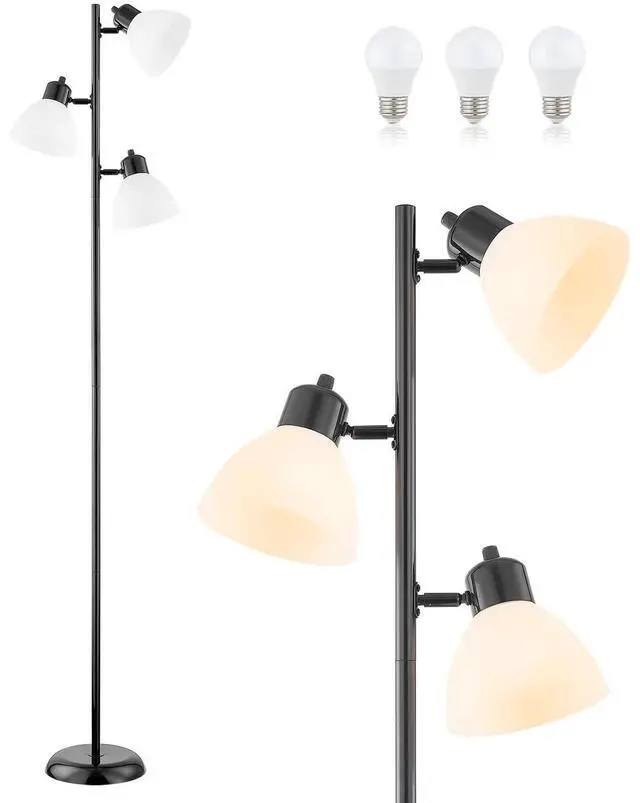 Main image of Modern Tree Floor Lamp for Living Room Bedroom, Tall Pole Standing Lamps with 3 Adjustable Rotating Heads for Office, Decor Corner, Reading Indoor, 3 Bright Lights LED Bulbs Included (Black)