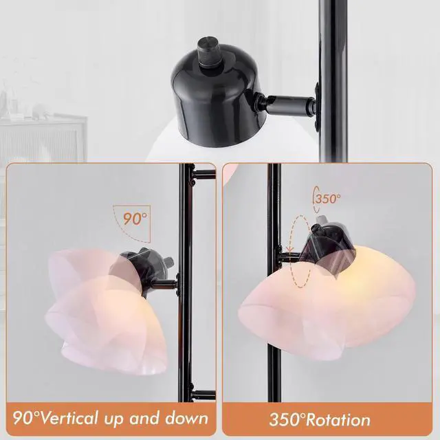 Alt view image 3 of 7 - Modern Tree Floor Lamp for Living Room Bedroom, Tall Pole Standing Lamps with 3 Adjustable Rotating Heads for Office, Decor Corner, Reading Indoor, 3 Bright Lights LED Bulbs Included (Black)