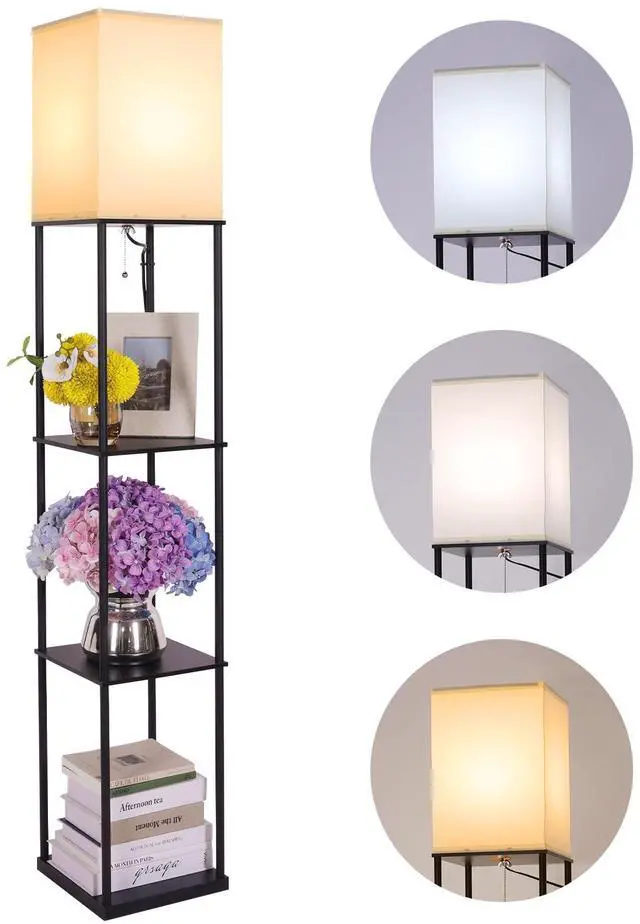 Main image of Floor Lamp with Shelves, Modern Square Standing Lamp with 3 Color Temperature Bulb, Corner Display Bookshelf Lamp for Living Room, Bedroom and Office (Black)