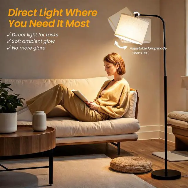 Alt view image 3 of 7 - Floor Lamp for Living Room and Bedroom - Modern Standing Lamps Tall with Dimmable LED Bulb and Remote Control - Black Stand Arc Light With Shade for Reading Home Decor Corner and officeBlack