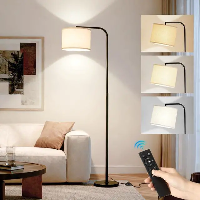 Main image of Floor Lamp for Living Room and Bedroom - Modern Standing Lamps Tall with Dimmable LED Bulb and Remote Control - Black Stand Arc Light With Shade for Reading Home Decor Corner and officeBlack