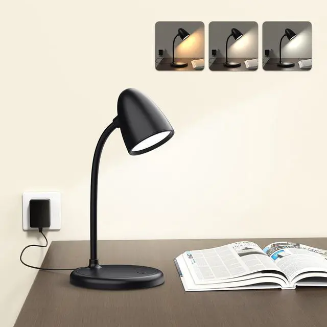 Main image of LED Desk Lamp for Home Office,3 Light Colors,Table Lamp,Dimmable Reading Light for Bedside Small Desk Lamp for College Dorm Room,Bedroom Desk Light,Black