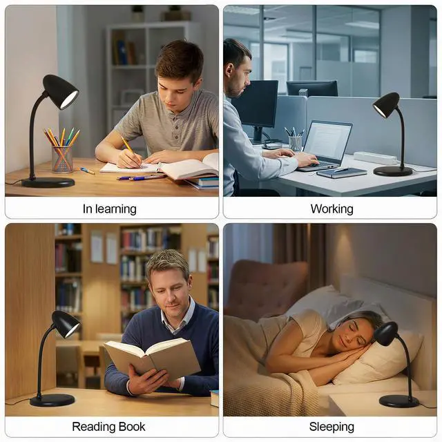 Alt view image 3 of 7 - LED Desk Lamp for Home Office,3 Light Colors,Table Lamp,Dimmable Reading Light for Bedside Small Desk Lamp for College Dorm Room,Bedroom Desk Light,Black