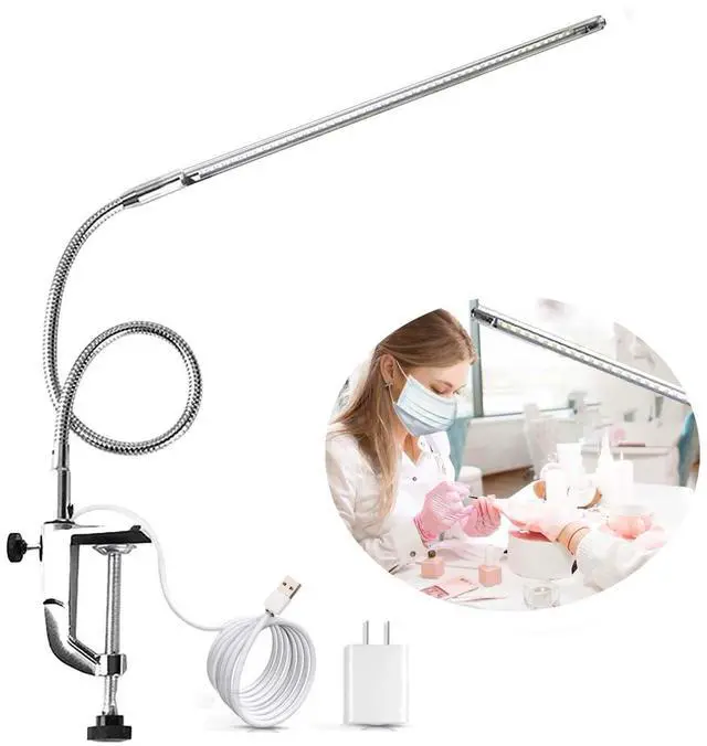 Main image of Desk Light with Clamp, USB LED 8W Clip Nail Desk Lamp Eye Care Flexible Gooseneck 360° Clamp Light for Manicure Reading Eyebrow Office Tattoo