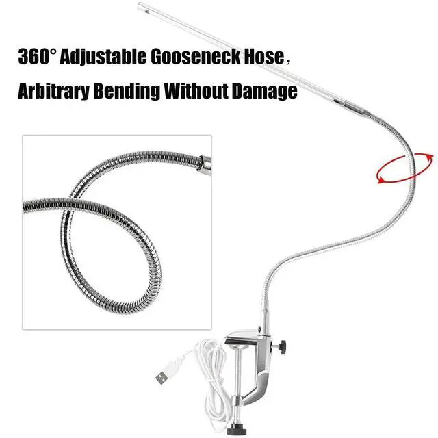 Alt view image 4 of 7 - Desk Light with Clamp, USB LED 8W Clip Nail Desk Lamp Eye Care Flexible Gooseneck 360° Clamp Light for Manicure Reading Eyebrow Office Tattoo