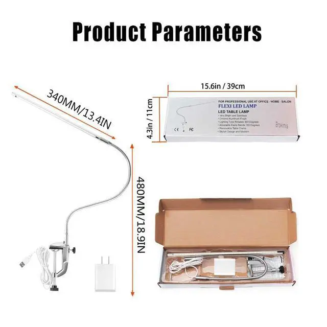 Alt view image 6 of 7 - Desk Light with Clamp, USB LED 8W Clip Nail Desk Lamp Eye Care Flexible Gooseneck 360° Clamp Light for Manicure Reading Eyebrow Office Tattoo