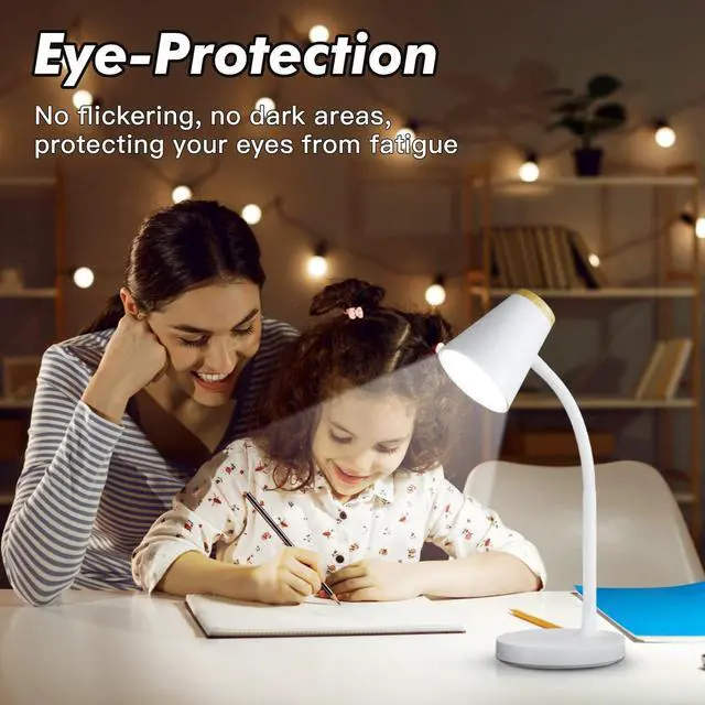 Alt view image 6 of 7 - Desk Lamp for College Dorm Room - Small LED Desk Lamp Touch Dimmable Reading Light for Home Office - Adjustable Flexible Gooseneck Table Lamp for Bedside Bedroom Nightstand White
