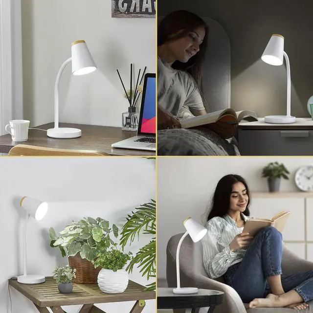 Alt view image 7 of 7 - Desk Lamp for College Dorm Room - Small LED Desk Lamp Touch Dimmable Reading Light for Home Office - Adjustable Flexible Gooseneck Table Lamp for Bedside Bedroom Nightstand White
