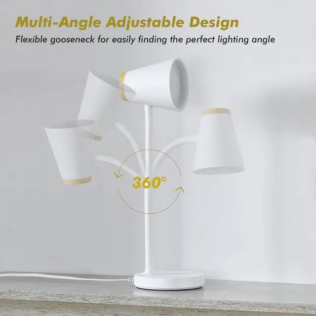 Alt view image 5 of 7 - Desk Lamp for College Dorm Room - Small LED Desk Lamp Touch Dimmable Reading Light for Home Office - Adjustable Flexible Gooseneck Table Lamp for Bedside Bedroom Nightstand White