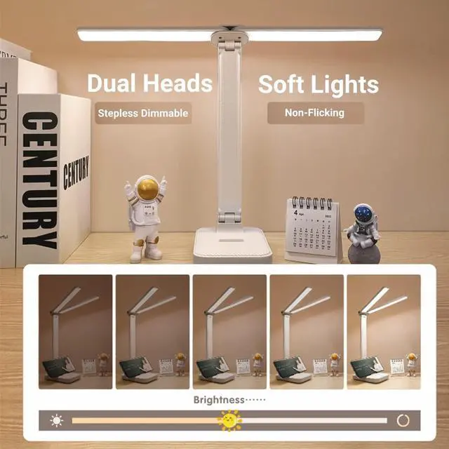 Alt view image 2 of 6 - LuxLumin White Desk Lamp for Home Office,Portable Small Desk Lamp with 3 Lighting Modes, Battery Operated Rechargeable Desk Light for Kids, Reading,Studying,Dormitory, White