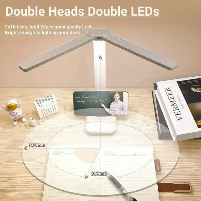 Alt view image 3 of 6 - LuxLumin White Desk Lamp for Home Office,Portable Small Desk Lamp with 3 Lighting Modes, Battery Operated Rechargeable Desk Light for Kids, Reading,Studying,Dormitory, White