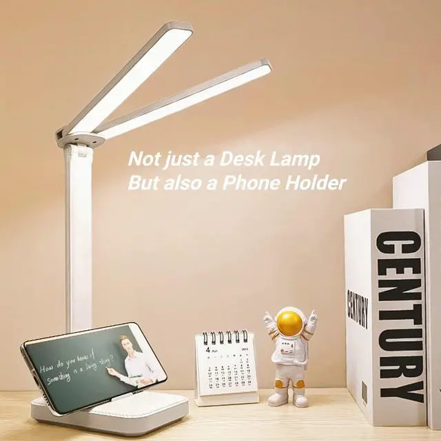 Alt view image 4 of 6 - LuxLumin White Desk Lamp for Home Office,Portable Small Desk Lamp with 3 Lighting Modes, Battery Operated Rechargeable Desk Light for Kids, Reading,Studying,Dormitory, White