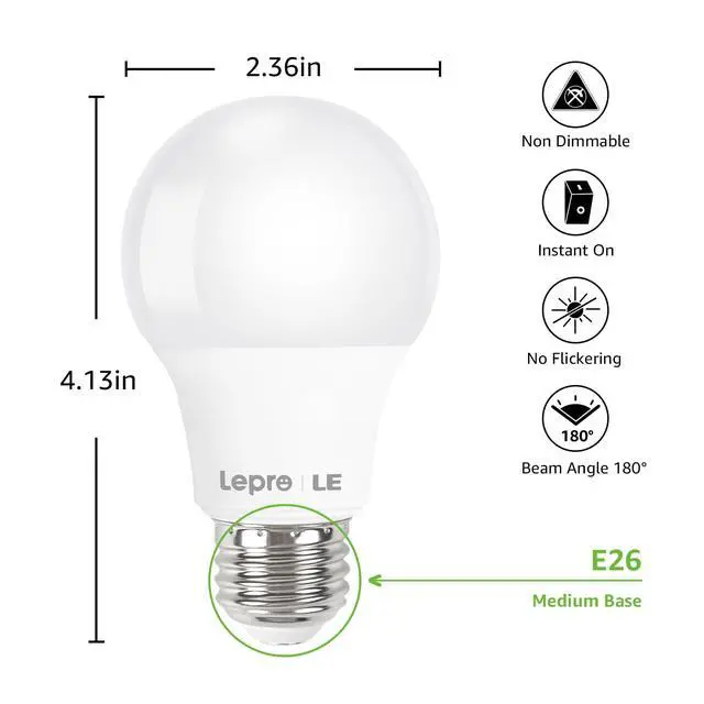 Alt view image 4 of 7 - LED Light Bulbs 60 Watt Equivalent, 9W 800 Lumens Non-Dimmable, Daylight White 5000K, A19 E26 Standard Medium Base, 10000 Hour Lifetime 3 Count (Pack of 1)