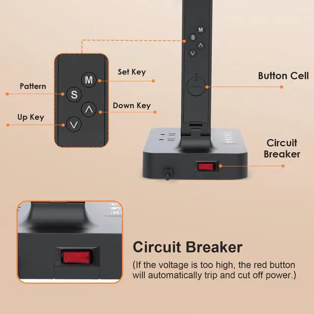 Alt view image 6 of 7 - Power Strip with LED Desk Lamp: Table Lamp with Charging Station - 2 Outlets 1 USB-A Ports 1 Type-C Ports, Surge Protection and Led Display, 5ft Extension Cord, 5 Color Modes 5 Brightness