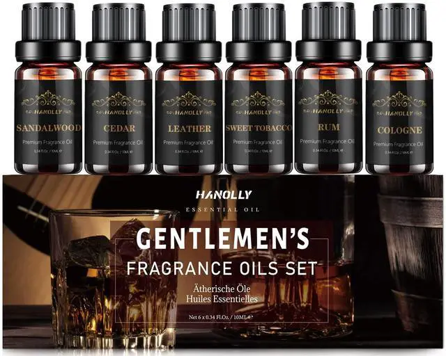 Main image of Essential Oils Set, Men Scents Fragrance Oil Aromatherapy Essential Oils Kit for Diffuser (6x10ML) - Sandalwood, Cedar, Leather, Sweet Tobacco, Rum, Cologne Aromatherapy Oils Gift for Men