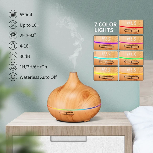 Alt view image 2 of 7 - Aroma Diffuser for Essential Oil Large Room,Office Essential Oil Diffusers for Home Kids, Ambient Light Cool Mist humidifier for Bedroom Auto Off with 10 Essential Oils