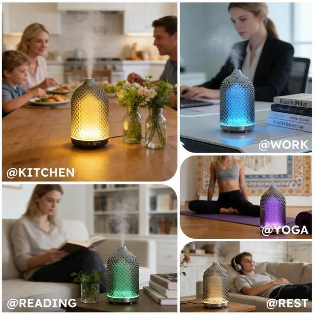 Alt view image 7 of 7 - Essential Oil Diffuser 150ml, Glass Aromatherapy Diffuser with Ultrasonic Cool Mist, 7 Color LED Lights, 1/2/4H Timer, Quiet Auto Shut-Off Oil Diffuser for Bedroom, Home, Office (Silvery)