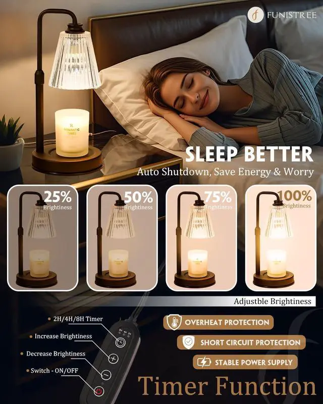 Alt view image 4 of 7 - Candle Warmer Lamp with Timer Dimmable Crystal Vertical Stripe,Mothers Day Birthday Gifts for Women Mom, Adjustable Candle Warmer with 2 Bulbs, Black Candle Lamp for Jar Scented Candles, Home Decor