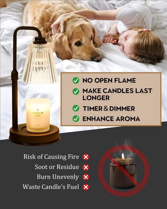 Alt view image 6 of 7 - Candle Warmer Lamp with Timer Dimmable Crystal Vertical Stripe,Mothers Day Birthday Gifts for Women Mom, Adjustable Candle Warmer with 2 Bulbs, Black Candle Lamp for Jar Scented Candles, Home Decor