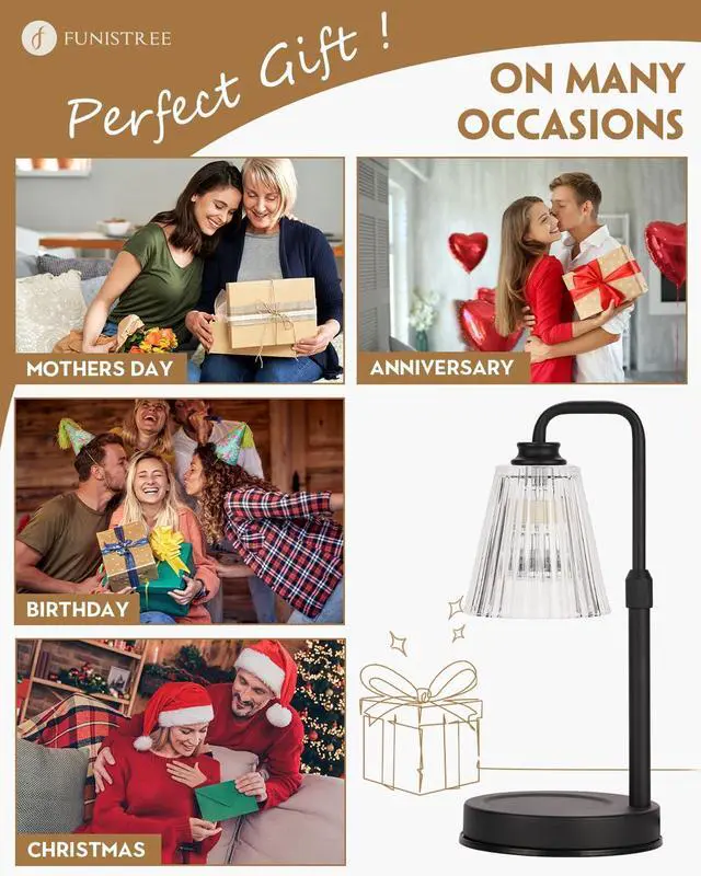 Alt view image 7 of 7 - Candle Warmer Lamp with Timer Dimmable Crystal Vertical Stripe,Mothers Day Birthday Gifts for Women Mom, Adjustable Candle Warmer with 2 Bulbs, Black Candle Lamp for Jar Scented Candles, Home Decor