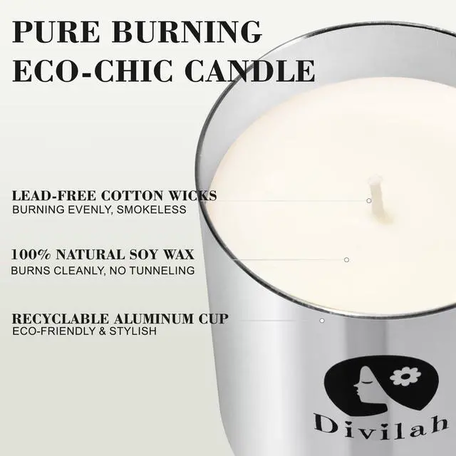 Alt view image 2 of 7 - English Pear&Freesia Scented Candles, 65 Hour Long Lasting Non Toxic Natural Soy Wax in Silver Aluminum Jar, Luxury Large Home Decorative Scented Candle, Aromatherapy Gift for Women, Men,9.9oz