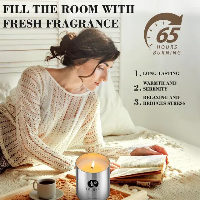 Alt view image 4 of 7 - English Pear&Freesia Scented Candles, 65 Hour Long Lasting Non Toxic Natural Soy Wax in Silver Aluminum Jar, Luxury Large Home Decorative Scented Candle, Aromatherapy Gift for Women, Men,9.9oz